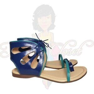 Green Casuals Blue Open Toe Slingback Tie Sandals